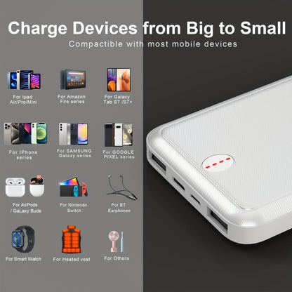 10000mAh Slim Power Bank with 5V/2A Marking, Dual USB-A Outputs and Black or White Color Options