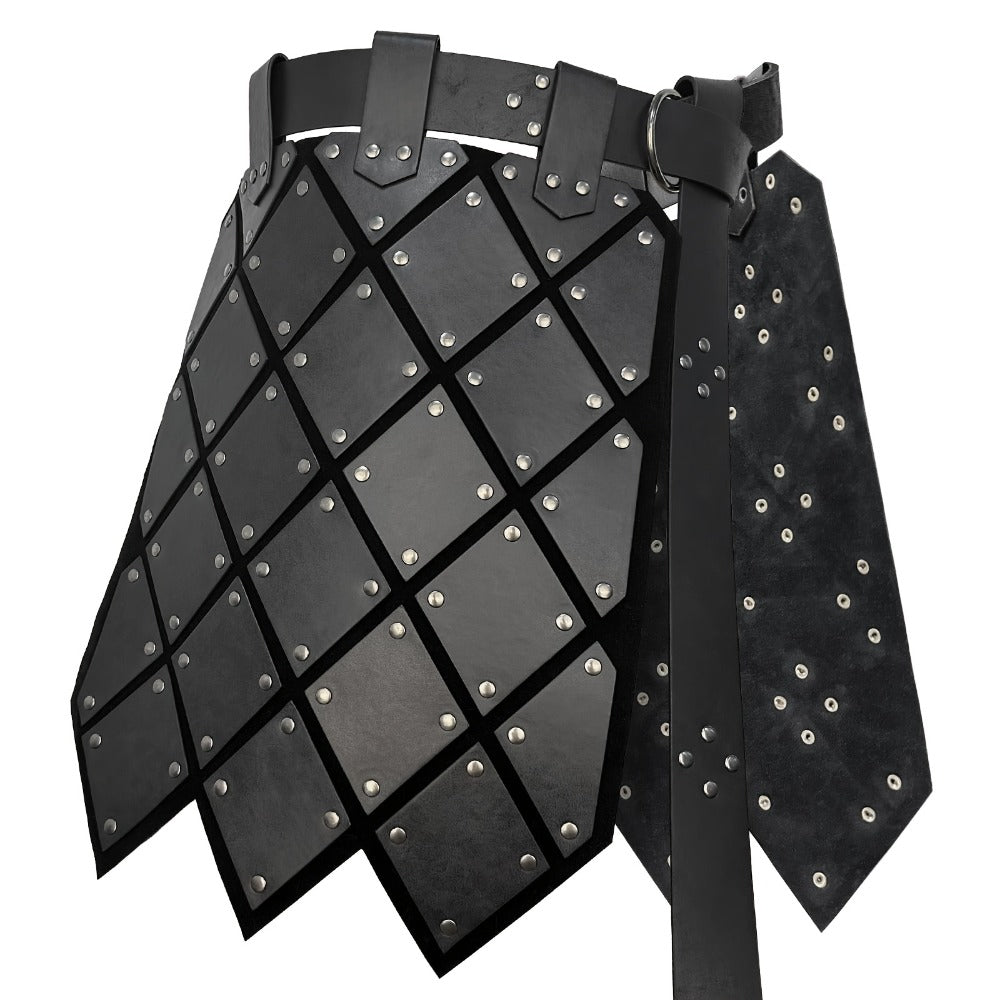 Medieval Armor Skirt Faux Leather with Geometric Plates & Metal Studs, Viking BC Style Retro Cosplay Costume for Halloween