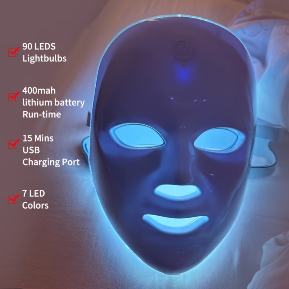 LED Light Therapy Facial Mask Device 7 Color Photon Skin Rejuvenation Face Care Beauty Tool for Entryways, Bedrooms and Living Spaces