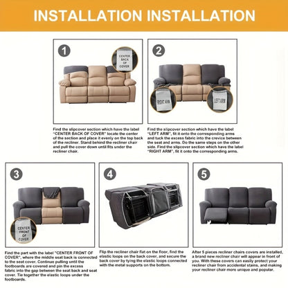 Recliner Slipcover, One-Piece Hooked Chenille Stretch Cover for Three-Seat Sofa in Three Colors