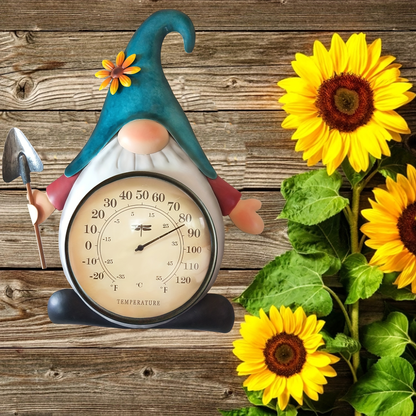 Outdoor Thermometer | Metal Gnome Wall Decor Patio Garden No Battery