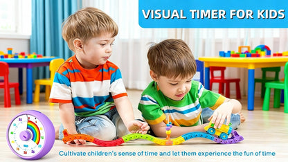 Visual Timer 60 Minute Countdown Silent Tomato Timer Rainbow Pattern for Classroom Office for Home Cooking, Dining and Outdoor Meals