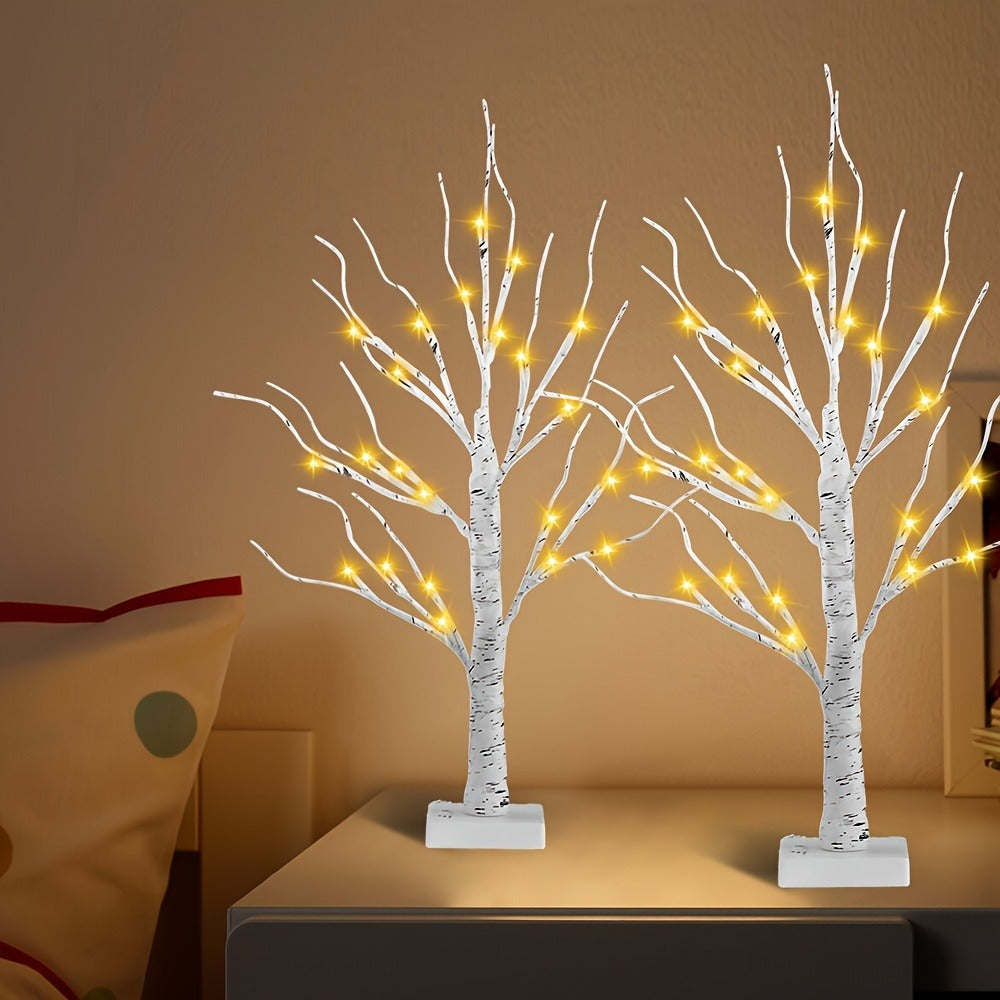 Artificial Birch Wood LED Lamp 2ft - 24 White Lights, USB & Battery Powered Decorative Tree Branch Light for Bedroom