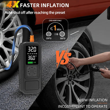 160 PSI Cordless Tire Inflator with 6000mAh Battery, Digital Pressure Display, LED Light and Nozzle Set