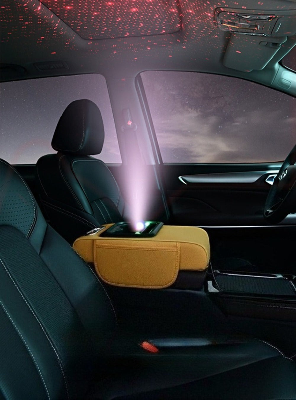 Car Armrest Box Cover Starry Sky Memory Foam Center Console Pad with Type-C USB Charging Port & Storage Pockets