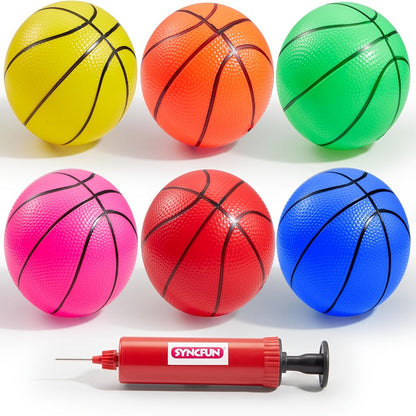 Kids Mini Basketballs Set of 6, 5-Inch Rubber Basketballs with Hand Pump, Perfect for Mini Hoops