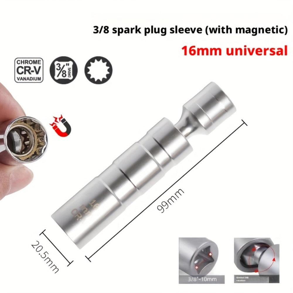 Magnetic Spark Plug Socket Set 14mm 16mm with 3/8" Drive Alloy Steel Ratchet Wrench 2-Piece Universal Spark Plug Removal Tool Kit for Car