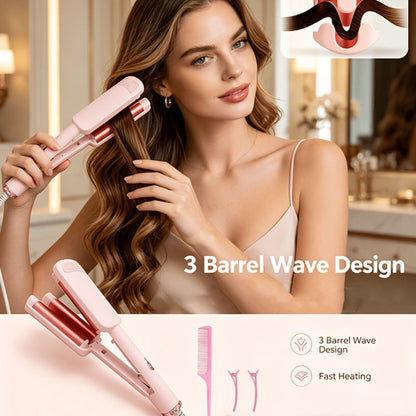 Hair Curling Iron 1.25 Inch - Beach Wave Curling Wand with Dual Voltage, Deep Wave Barrel, Anti-Frizz Ceramic Coating
