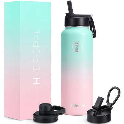 40oz HydroPal Water Bottle with Separate Straw and Chug Lids, Two Straws and 12 Color or Pattern Options