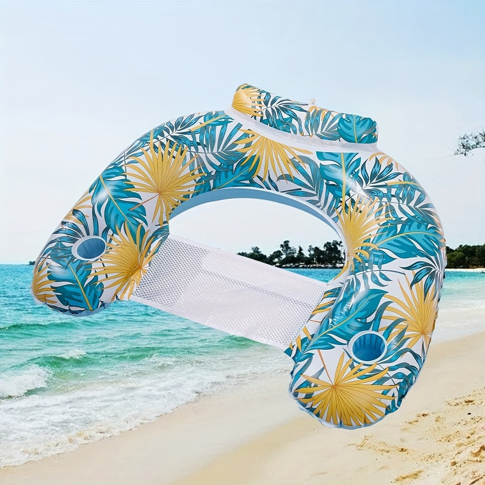 Striped Inflatable Pool Float for Adults – Heavy-Duty PVC Raft Lounge Chair with Cup Holders, Leak-Proof Design for Lake River Ocean Beach