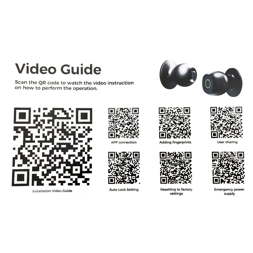 Smart Door Lock Tuya Smart Life Round Knob with Fingerprint App and Mechanical Key Access in Black