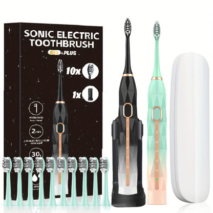 IPX8 Sonic Electric Toothbrush with 8 Replacement Brush Heads – Metal Shaft, USB Rechargeable 500mAh, Travel Case & Holder