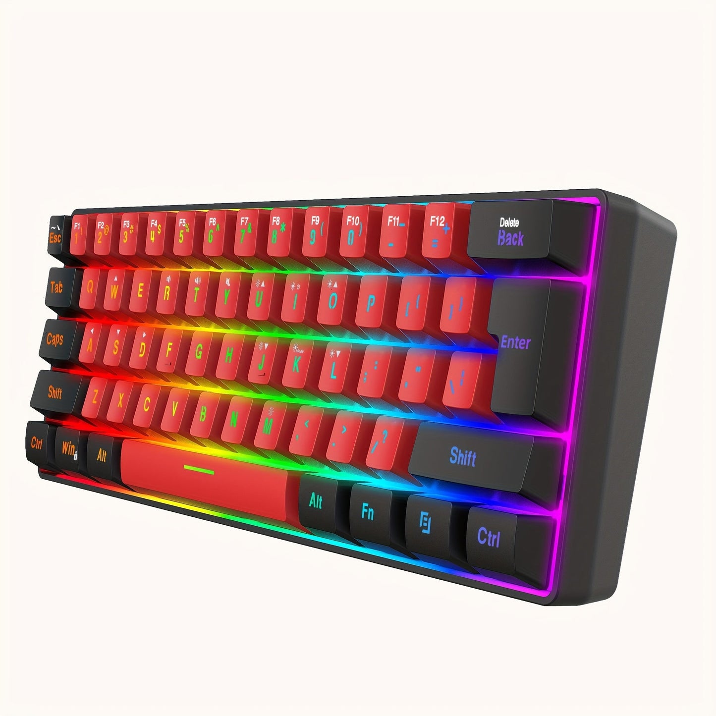 60% Mini Wired Gaming Keyboard SNPURDIRI RGB Backlit Ultra-Compact Film Keys – Space-Saving Tenkeyless Design for PC Gamers
