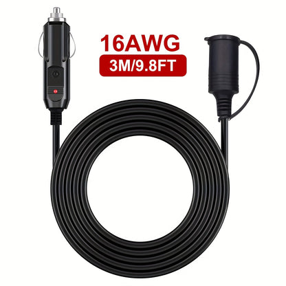 12V Car Cigarette Lighter Extension Cord 9.8FT – 16AWG Heavy Duty Male to Female Socket with LED Indicator for RV
