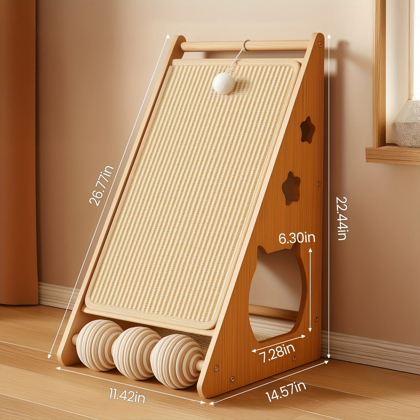 Cat Scratching Board 27 Inch Multi-Functional Sisal Scratcher with Teaser Balls – Wear-Resistant Cat Paw Pads, Furniture Protector