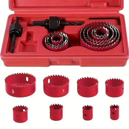 Hole Saw Set 8 Piece Kit 3/4 to 2-1/2 Inch 19mm-64mm Saw Blades with Mandrel and Allen Wrench for Drilling Softwood PVC Plastic Boards