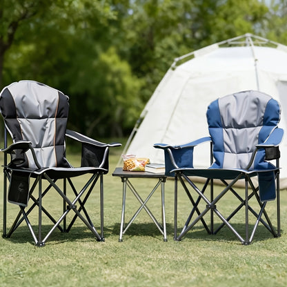 Heavy Duty Folding Camping Chair 600 Lbs Capacity – Padded Seat, Insulated Cooler Bag, Organizer Pockets & 2 Cup Holders for Camping, Beach