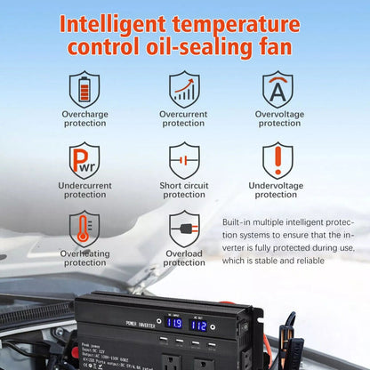 Portable 12V DC to 110V AC Power Inverter with LCD Display, Cooling Fan and 6600W Checkout Label