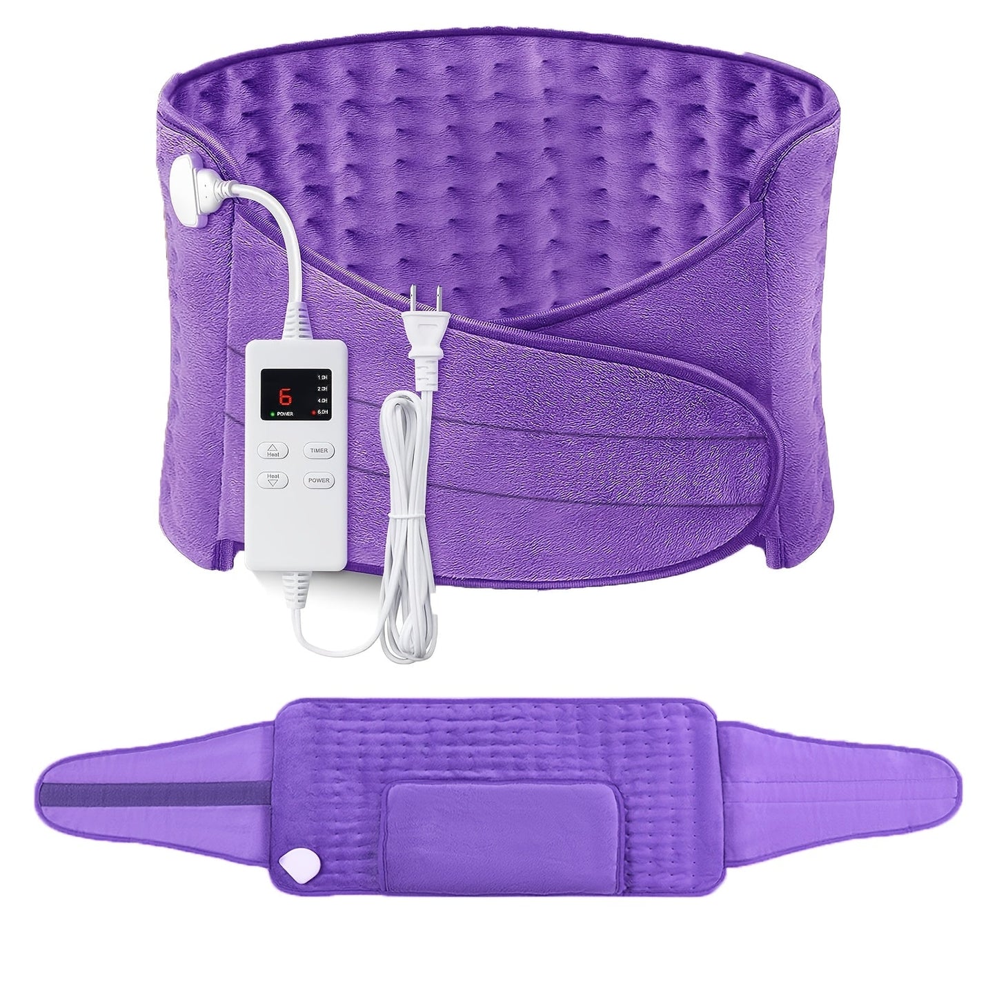 Wraparound Electric Heating Belt with Six Heat Levels, 1–6 Hour Timer and Adjustable Waist Straps in Gray or Purple