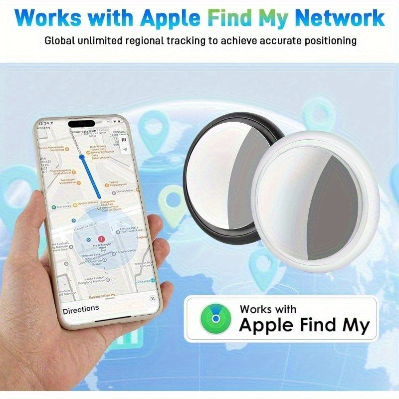 Two-Pack Round Apple Find My Item Trackers in Black and White with Silicone Key Ring Holders