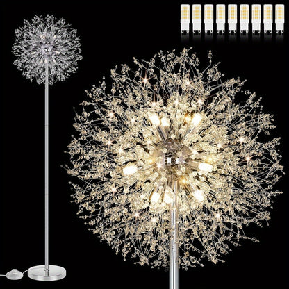 Crystal Floor Lamp Living Room 69 Inch Modern Standing Lamp, 738pcs K9 Crystals, 9 LED Bulbs, Antique Brass & Gold Finish