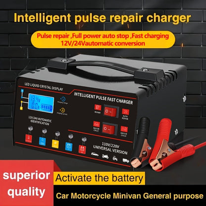 AF01 12 V and 24 V Battery Charger with LCD Display, Alligator Clamps, Carry Handle and Cooling Fan