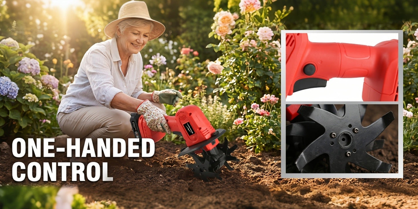 Cordless Electric Cultivator 20V Handheld Rotary Tiller, 9-Inch Width 6.6-Inch Depth, 1 or 2 Batteries & Charger