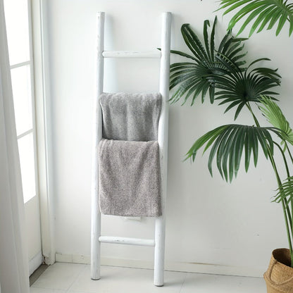 Blanket Ladder 57 Inch Wood Freestanding Farmhouse Quilt & Towel Display Rack - Rustic Wooden Wall Leaning Holder for Living Room