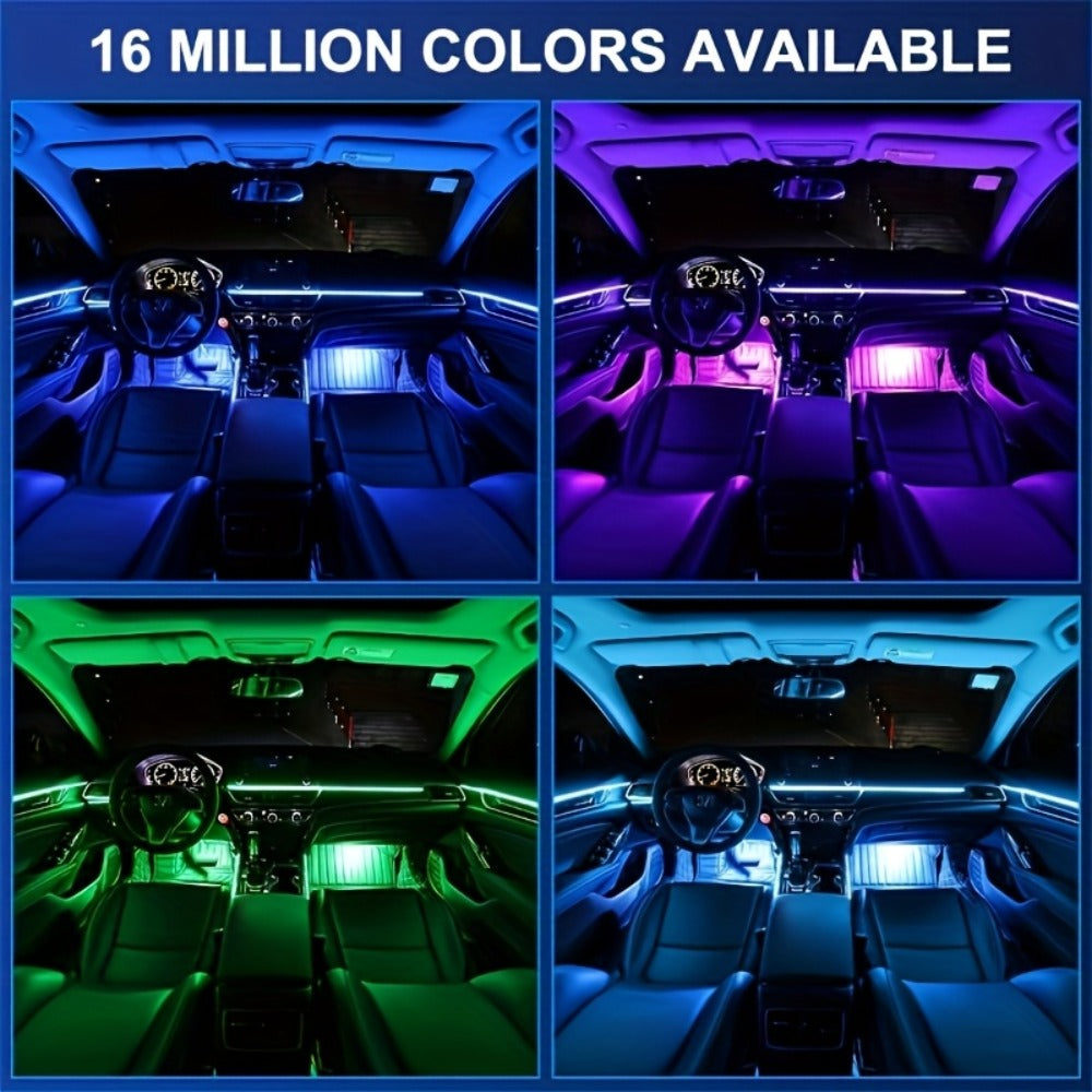 Car Interior Ambient Light Strip with 118-Inch Label, USB Connector, App Control and Music-Responsive Mode