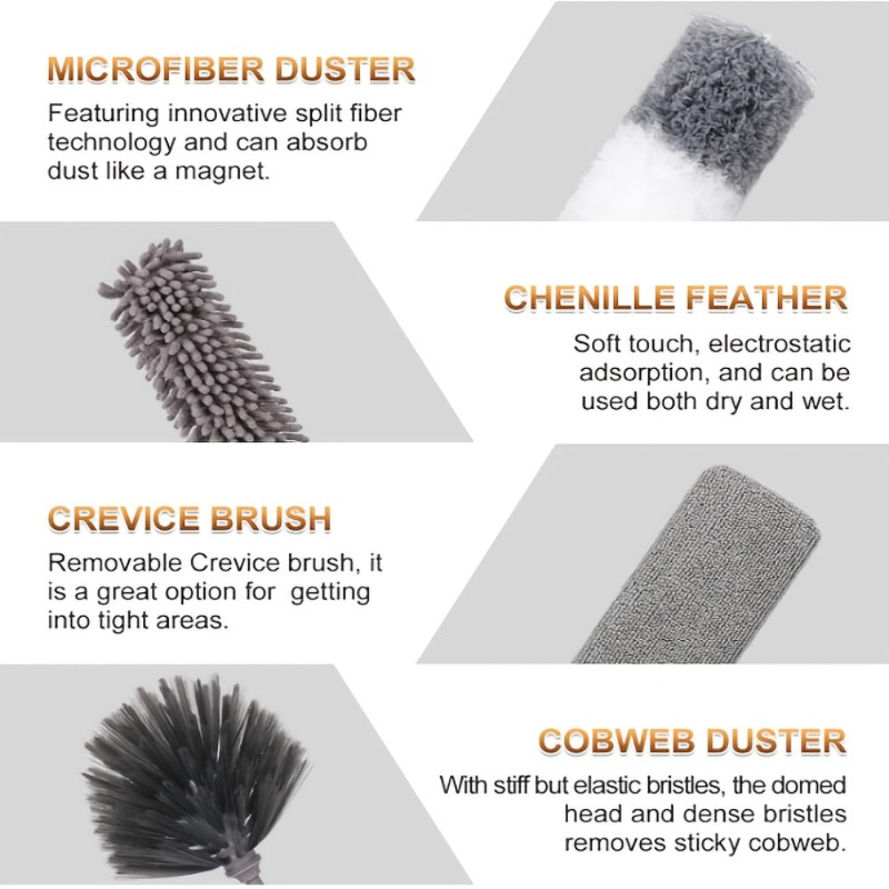 Microfiber Duster Kit with 100 Inch Extension Pole Extendable Bendable Feather Duster for Entryways, Bedrooms and Living Spaces