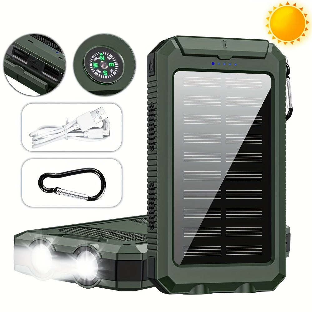 Solar Power Bank 40000mAh with Built-in 4 Cables & 15W Wireless Charging – 6 Outputs 3 Inputs Dual LED Flashlight Portable Charger