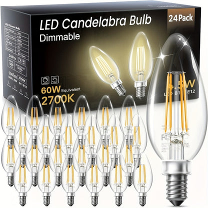 LED Candle Light Bulbs E12 Base B11 Dimmable 2700K White 500 Lumens Clear Glass Vintage for Home Cooking, Dining and Outdoor Meals