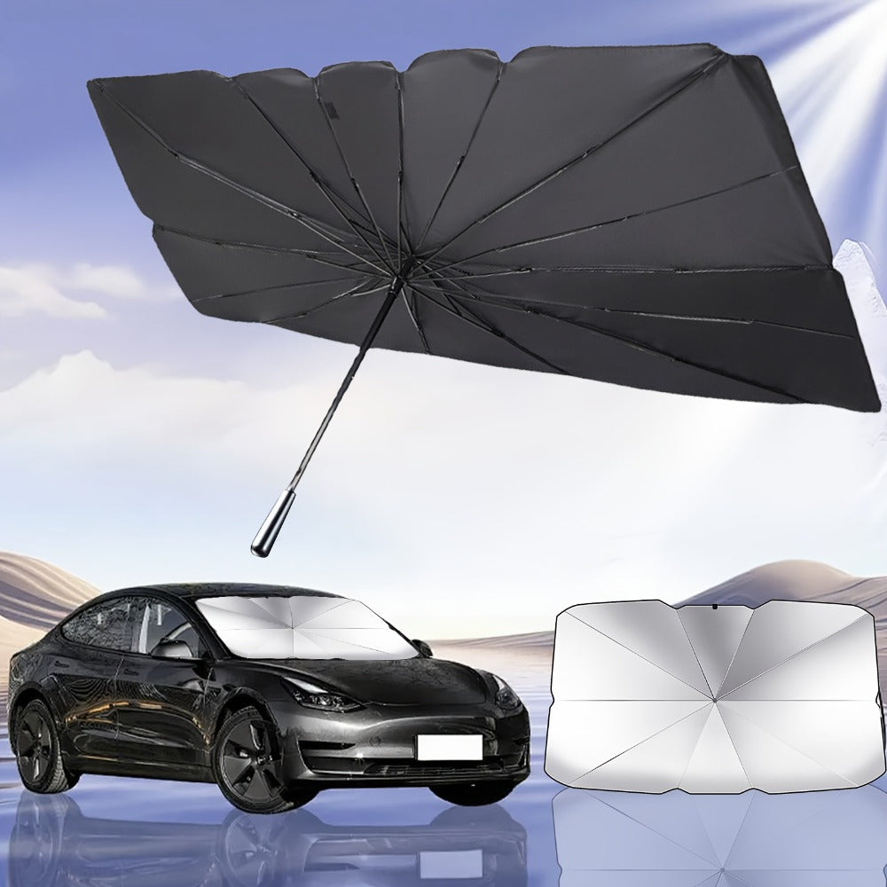 Windshield Sun Shade UV Protection | Auto Open & Fold One-Button, Fiberglass Skeleton, Opaque Insulation, Fits Most Cars SUVs Trucks