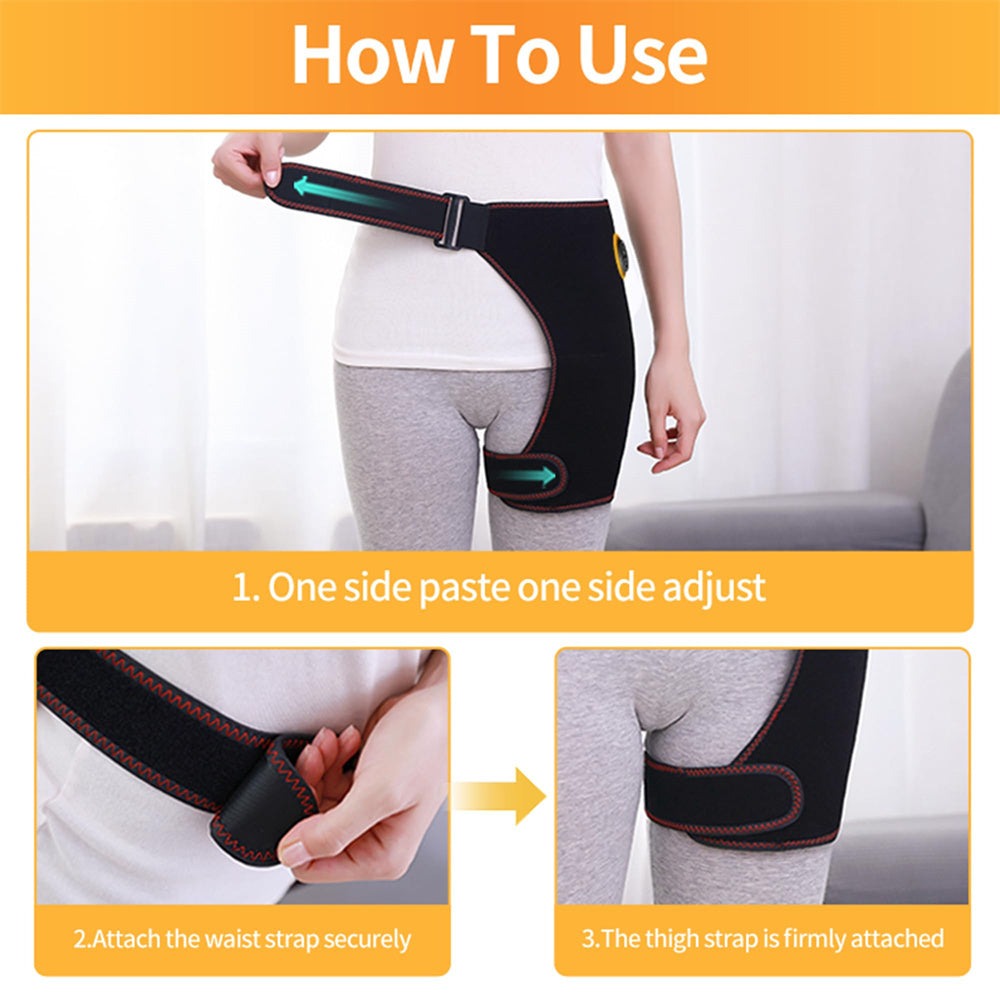 Heated Hip Brace Massager USB Electric for Men & Women - 3 Vibration & 3 Heat Settings Hip Thigh Support Wrap with Heating Pad