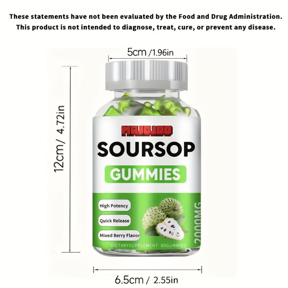 Soursop Graviola Gummies 2000mg, 60 Count Antioxidant Supplement for Men & Women, Supports Digestion & Immune Health