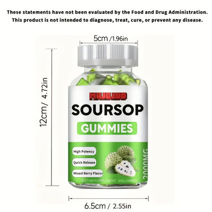 Soursop Graviola Gummies 2000mg, 60 Count Antioxidant Supplement for Men & Women, Supports Digestion & Immune Health