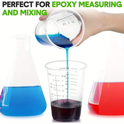 Plastic Measuring Cups with Wooden Sticks 100 Sets Clear Graduated Mixing Cups oz/ml/cc for Resin