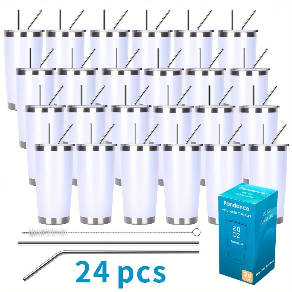Stainless Steel Insulated Tumblers with Lid and Straw Bulk 20oz 304 Double Wall Vacuum Travel Mug for Hot Iced Coffee Drinks Water Cup Set
