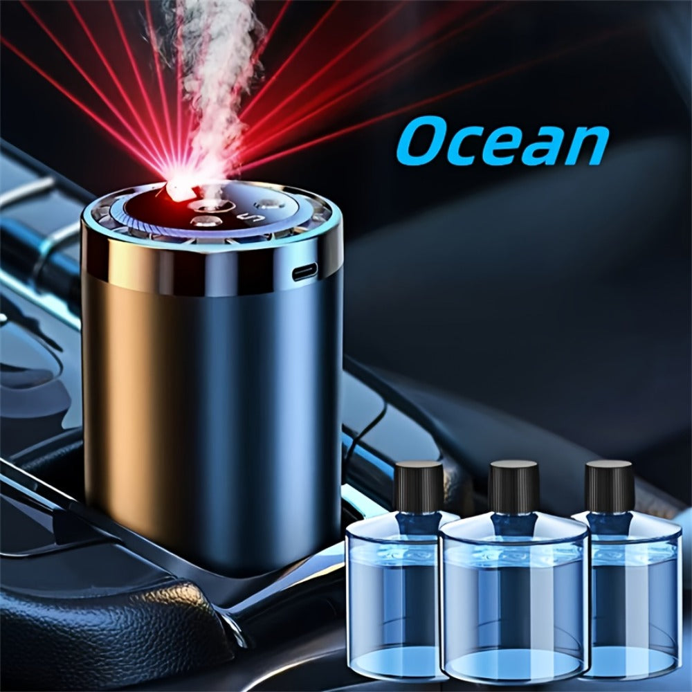 4-in-1 Car Air Freshener Diffuser with Starry Sky Projection – Aromatherapy Humidifier Dynamic Ambient Light, USB Powered