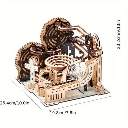 Marble Run Kit Electric 3D Wooden DIY Model Building Set, Brain Teaser STEM Puzzle Toy for Teens & Adults