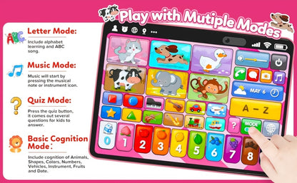Trilingual Toddler Learning Tablet Toy, 39 Buttons 4 Play Modes Alphabet Numbers Colors Animals Music