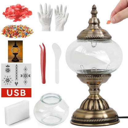 DIY Mosaic Lamp Kit Handmade Glass Table Lamp, Colorful Stained Glass Bedside Night Light with Antique Bronze Base