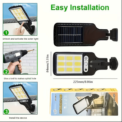 Solar Motion Sensor Security Wall Light 108COB LED, Outdoor Solar Powered Street Light with Remote Control & 3 Modes