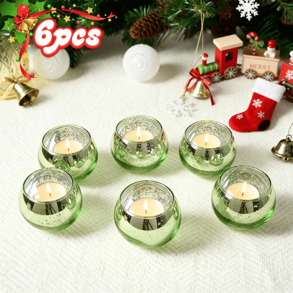 Round Glass Votive Candle Holder Sets in Gold, Pink, Silver or Green with 6-, 12- or 24-Piece Options