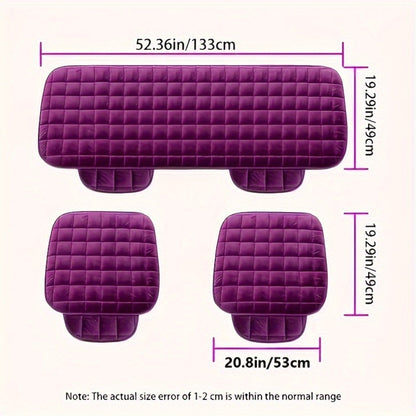Plush Plaid Car Seat Cushion Three-Piece Set with Two Front Pads, One Rear Pad and Five Color Options