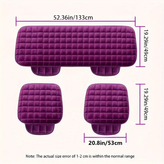 Plush Plaid Car Seat Cushion Three-Piece Set with Two Front Pads, One Rear Pad and Five Color Options