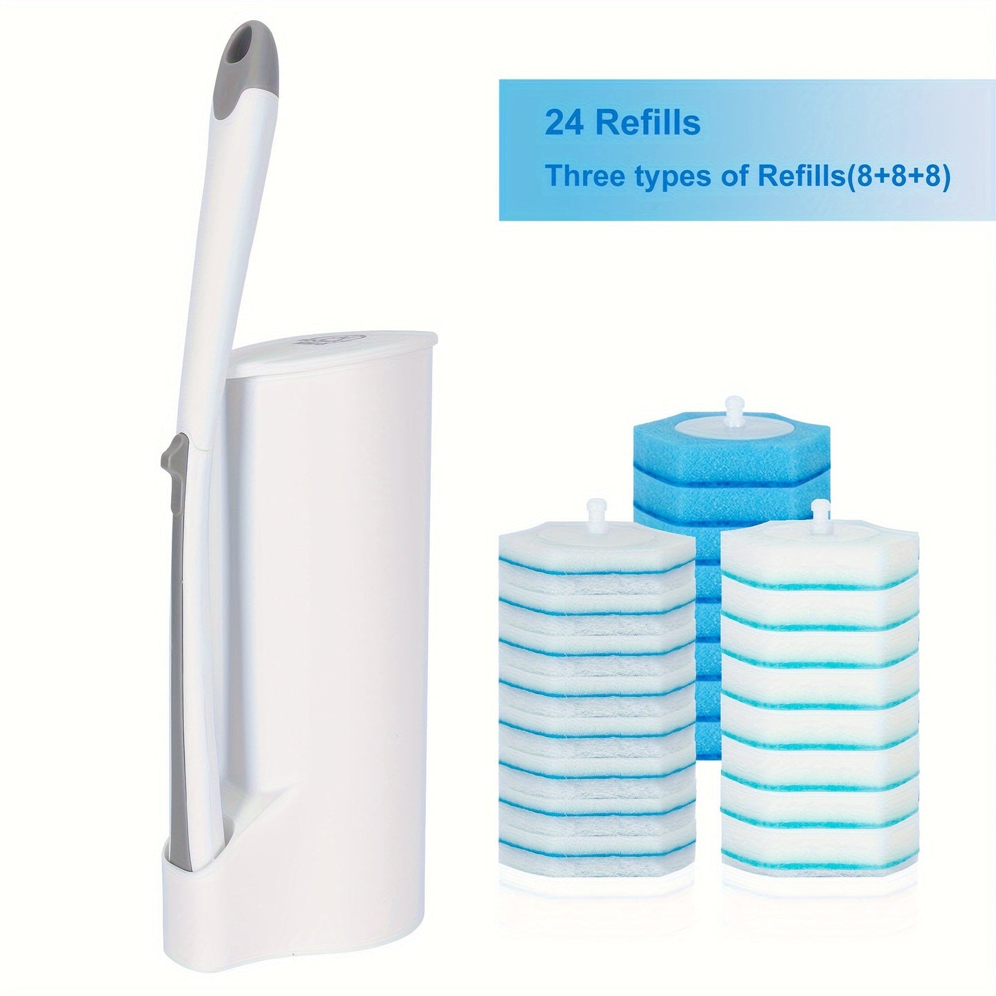 Disposable Toilet Brush Set with Refills & Holder - Wall Mounted or Floor Standing Toilet Cleaning System