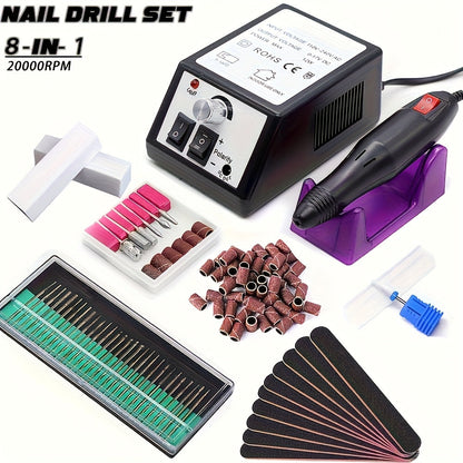 Electric Nail Drill 20000 RPM Console Kit with 6 Bits, 50 Sanding Bands and Standard or 8-in-1 Options