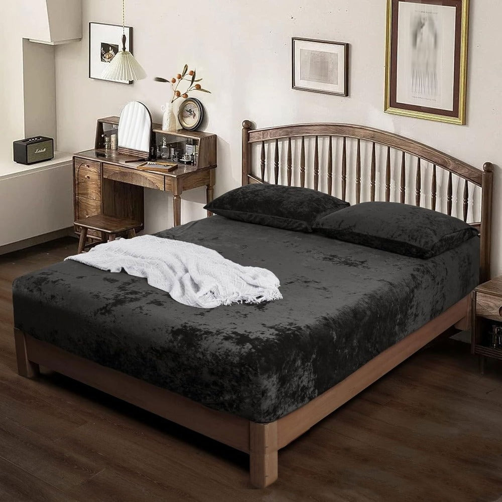 Sheet Set, Double-Sided Velvet Fitted Sheet with 12-to-16-Inch Pocket, One or Two Pillowcases and Eight Colors