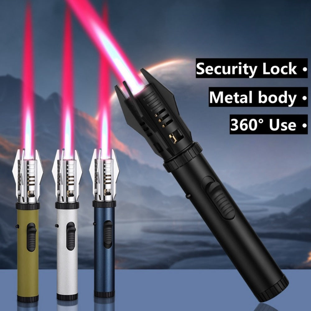 Windproof Turbo Torch Lighter 360 Degree Ignition Metal Jet Flame Lighter with Safety Lock for Grilling, Camping and Outdoor Meals